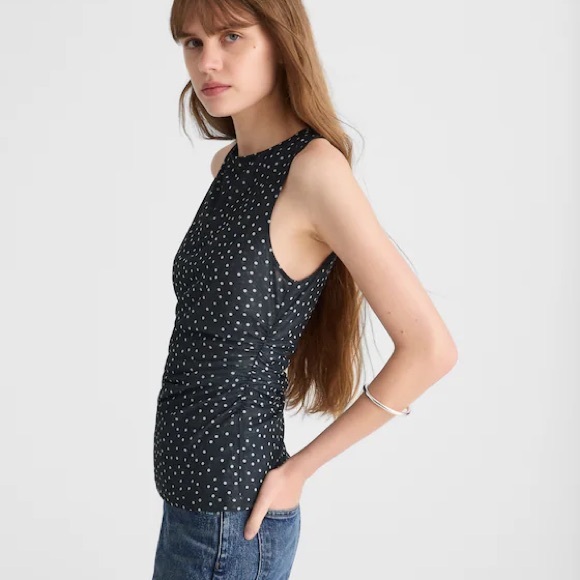 Madewell Ruched Mesh Top in Polka Dot large nwt - Picture 3 of 5